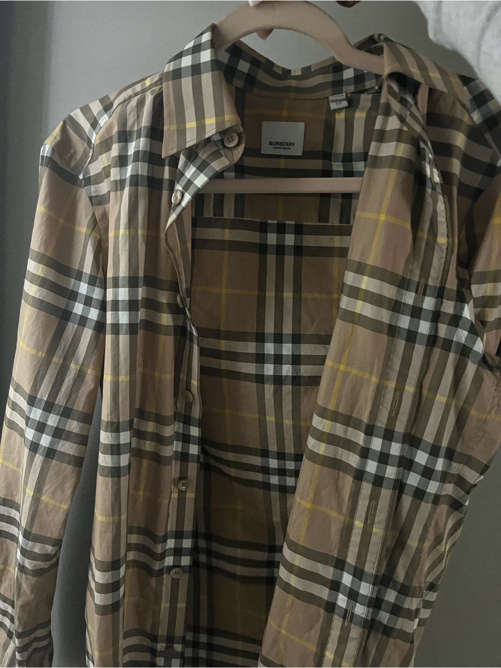 Burberry Tan Check Lightweight Button-Up Shirt Jacket